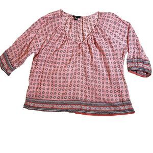 Valerie Bertinelli Woman 3X Orange Black Print Cotton Blouse